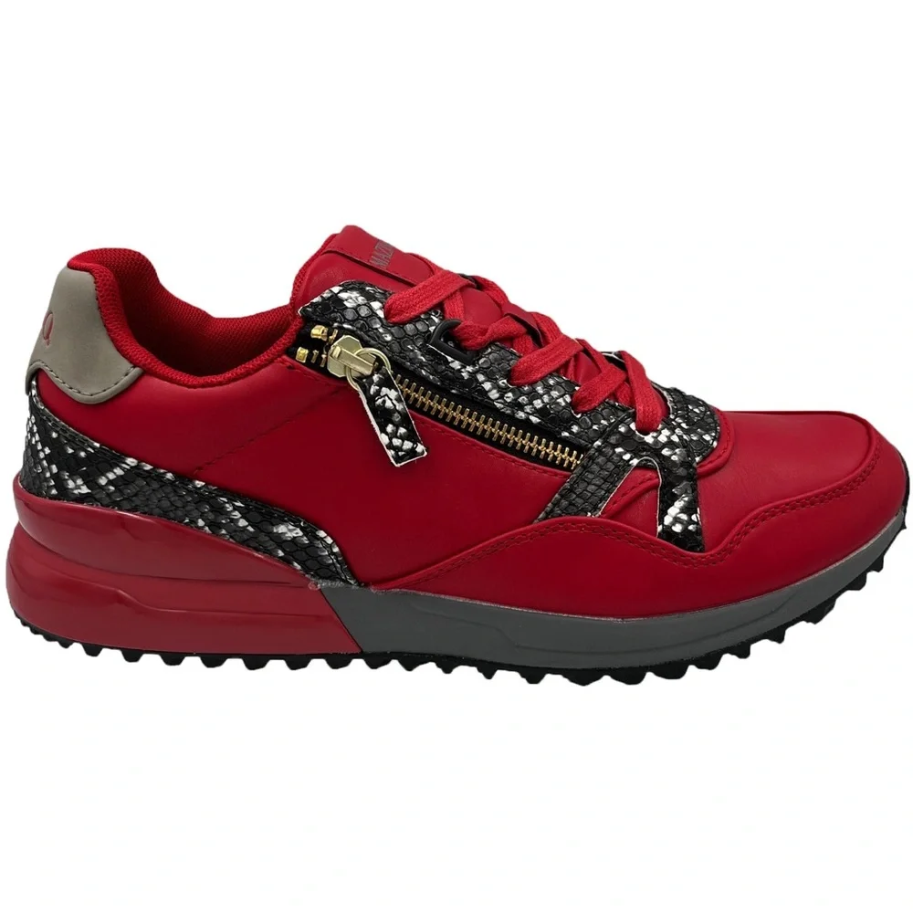 Men’s Red Athletic Sneaker with Snake-Print Accents - Azurite 213 - Picture 2 of 5